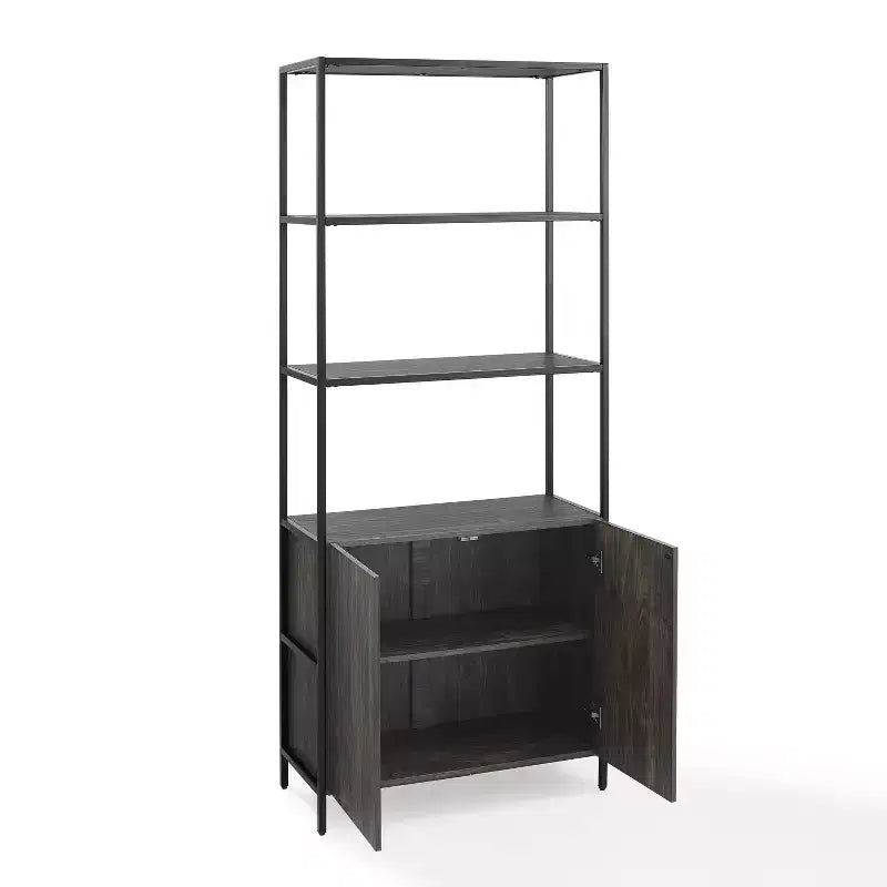 Libreria Industriale a 5 Ripiani con Ante a Armadietto da 204,5 cm – Struttura in Acciaio e Rivestimento in Legno