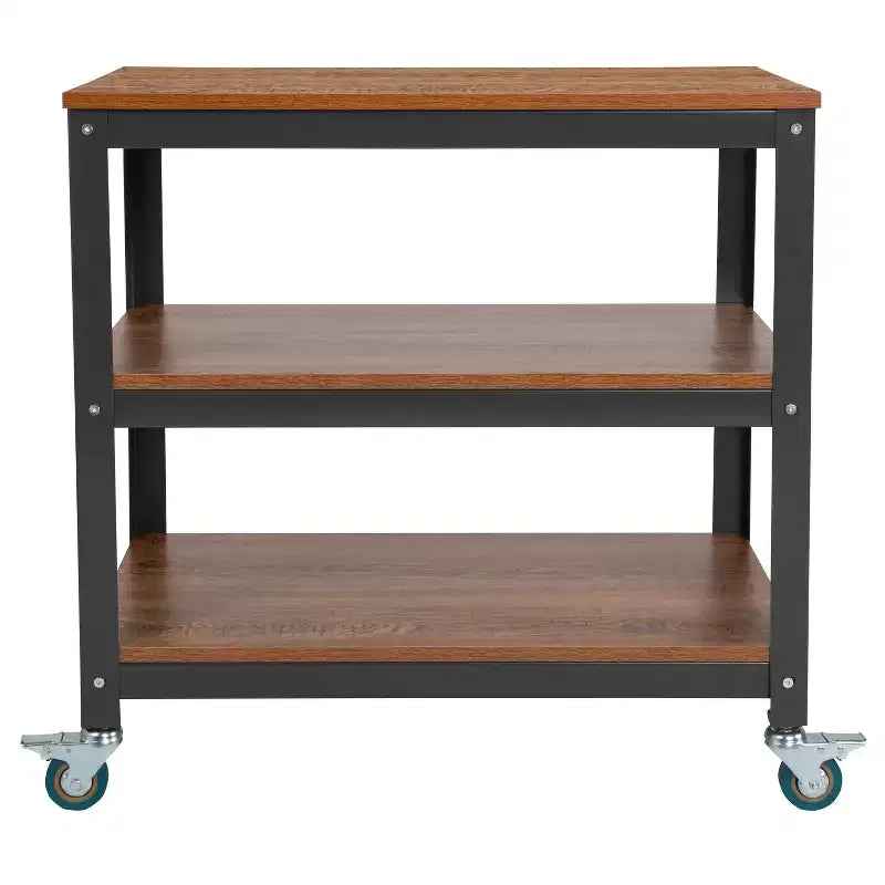 Carrello Contenitore con Ruote in Metallo, Largo 76 cm – Finitura Rovere Marrone