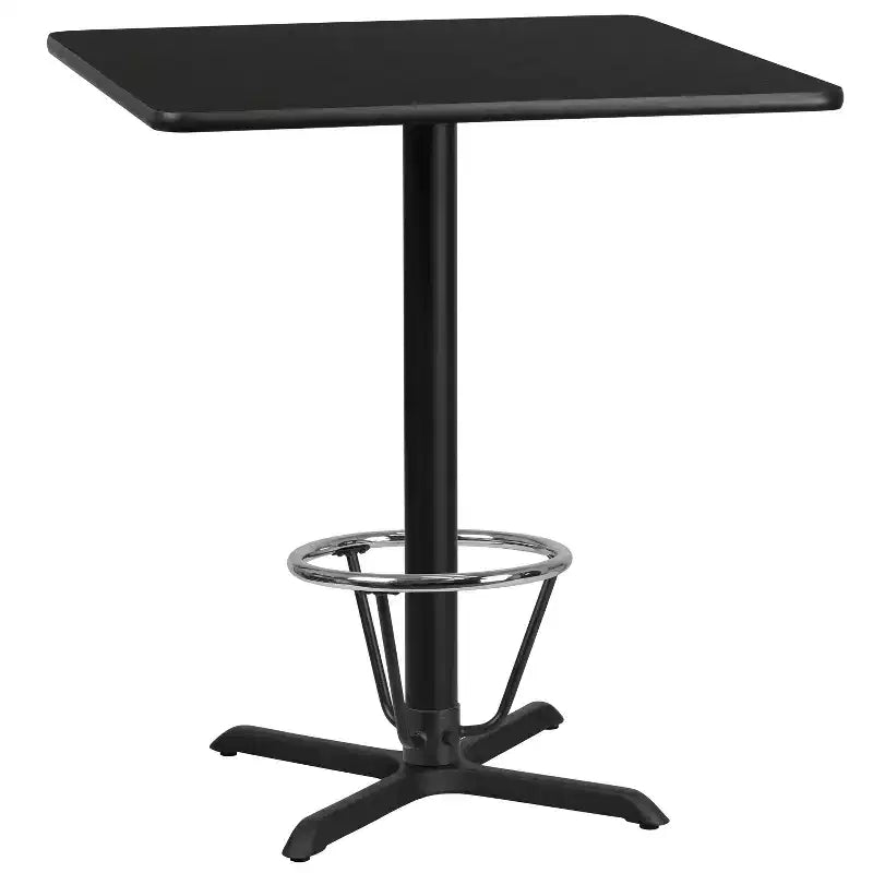 Tavolo da bar laminato quadrato da 36" con base ad anello poggiapiedi