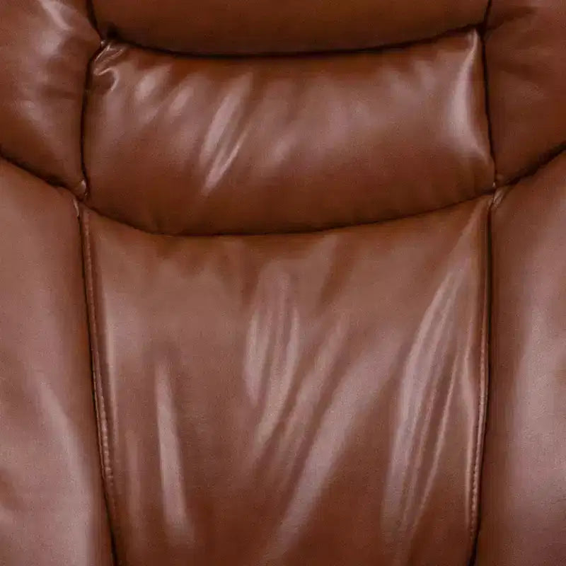 Poltrona reclinabile multiposizione e pouf curvo con base girevole in legno