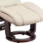 Poltrona reclinabile multiposizione e pouf curvo con base girevole in legno