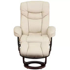 Poltrona reclinabile multiposizione e pouf curvo con base girevole in legno
