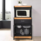 Carrello microonde su ruote con cassetto e armadietto, Nero-Faggio