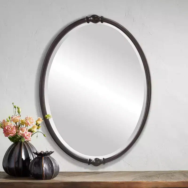 Specchio da Parete Ovale con Cornice in Bronzo Oliato