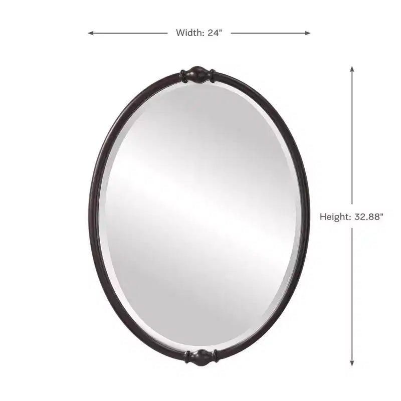Specchio da Parete Ovale con Cornice in Bronzo Oliato