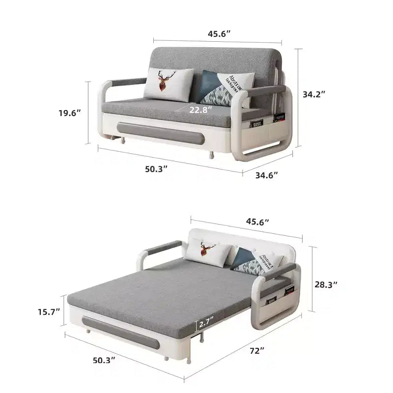 Divano letto convertibile da 50,3" con contenitore – Lino e finta pelle, struttura in metallo