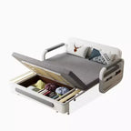 Divano letto convertibile da 50,3" con contenitore – Lino e finta pelle, struttura in metallo