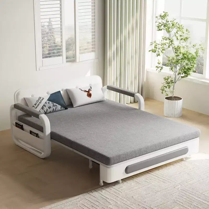 Divano letto convertibile da 50,3" con contenitore – Lino e finta pelle, struttura in metallo
