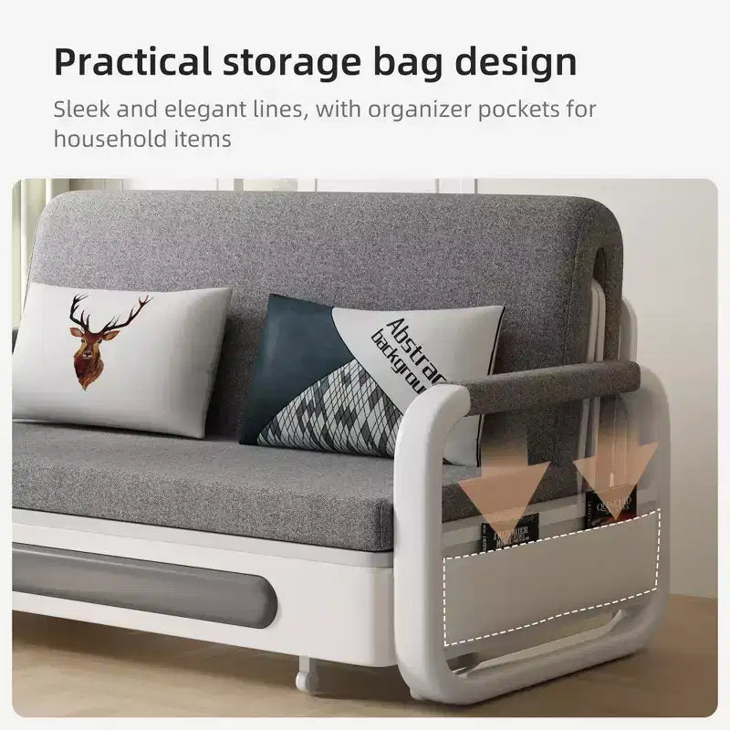 Divano letto convertibile da 50,3" con contenitore – Lino e finta pelle, struttura in metallo