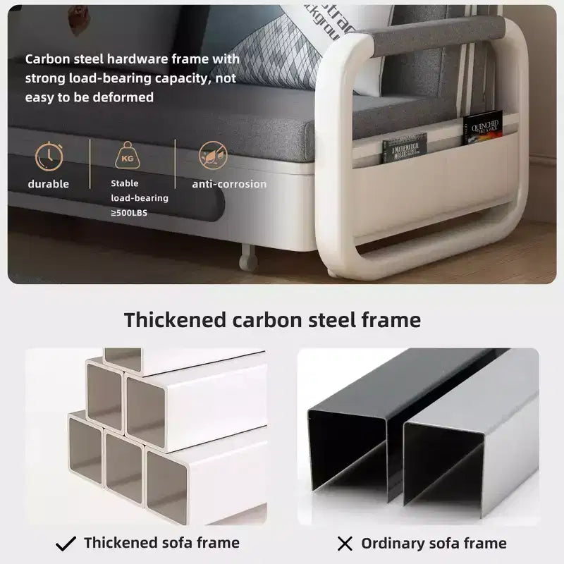 Divano letto convertibile da 50,3" con contenitore – Lino e finta pelle, struttura in metallo