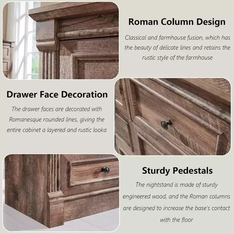 Cassettiera stile rustico a 6 cassetti con dettagli a colonna romana