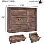 Cassettiera stile rustico a 6 cassetti con dettagli a colonna romana